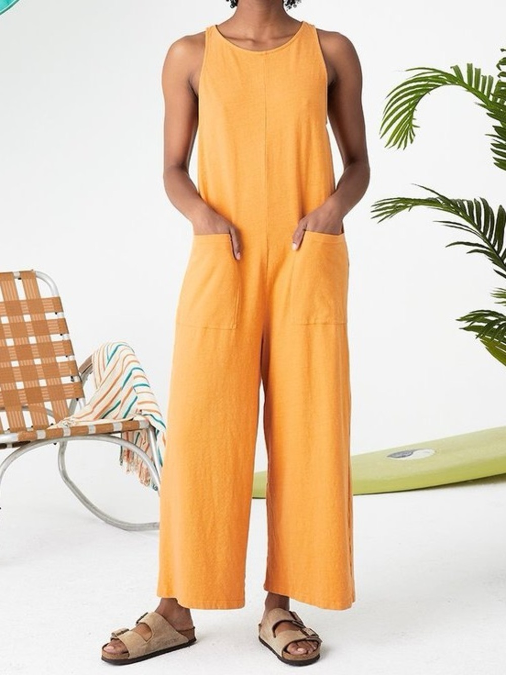 Back Beat Co. Organic Cotton Everyday Jumpsuit Wide Leg Crop In Yellow Size XS